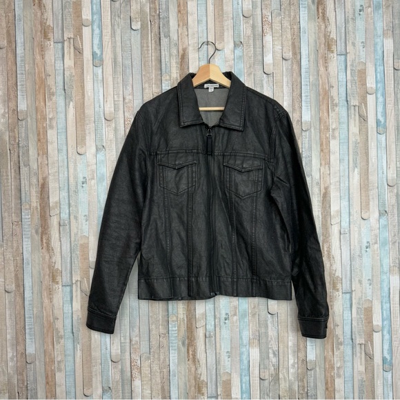 James Perse L Men’s Black Coated Cotton Jean Jacket Utility Denim Zip Front $395 - Picture 2 of 13